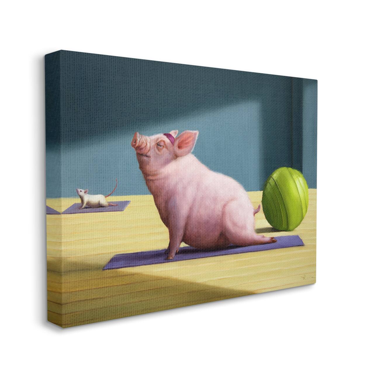 Stupell Industries Pink Pig Doing Yoga Upward Facing Hog Canvas Wall Art